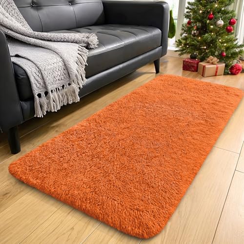 OLANLY 2x5 Machine Washable Runner Rugs for Hallway, Soft Fluffy Shaggy Bedside Rugs for Bedroom, Living Room, Indoor Floor Carpet for Kids Girls and Boys, Nursery Rooms, Home Decor Aesthetic, Orange - Image 3