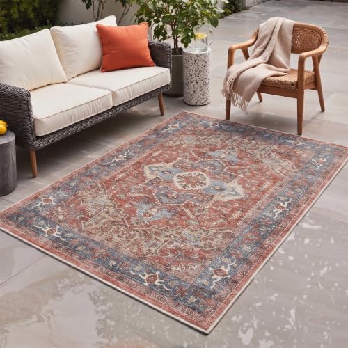 GENIMO 5x7 Outdoor Rug, Washable for Patio and Deck, Terracotta Slate by GENIMO