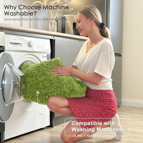 OLANLY 5x8 Machine Washable Large Area Rugs for Living Room, Bedroom, Soft Fluffy Shaggy Bedside Rug, Indoor Floor Carpet for Kids Girls and Boys, Dorms, Nursery, Home Decor Aesthetic, Grass Green - Image 2