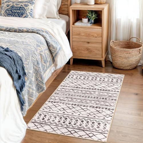KUTA Moroccan Boho Kitchen Rugs, 2x3 Brown Cream Entryway Rug - Image 5
