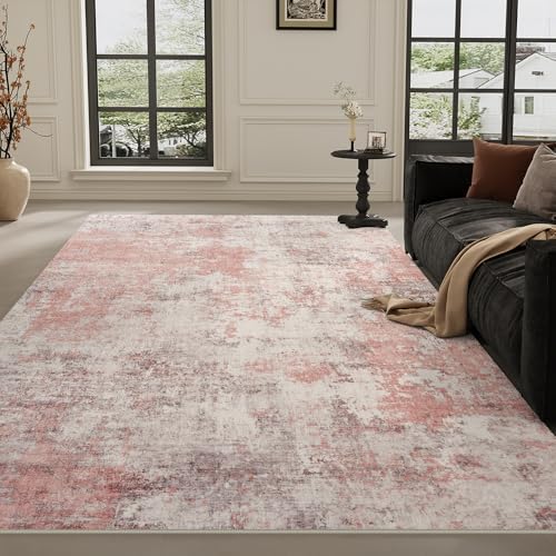 5x7 Pink Gray Washable Area Rug for Living Room, Vintage Print by Unknown