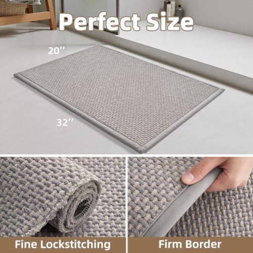 PADOOR-Bath Mat-Super Absorbent Chenille Bathroom Mats-Rubber Backed Bath Mats for Bathroom Non Slip, Easy Clean Bathroom Rugs Front of Bathtub,Shower Room,Sink-20×32, Grey&Beige - Image 2