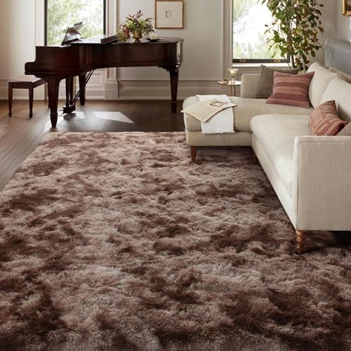 7x10 Ft Extra Large Shag Brown Area Rug for Living Room, Tie-Dyed Ultra Soft Fluffy Furry Rugs for Bedroom Indoor Floor, Aesthetic Carpet for Kids Home Decor (Coffee) - Image 2