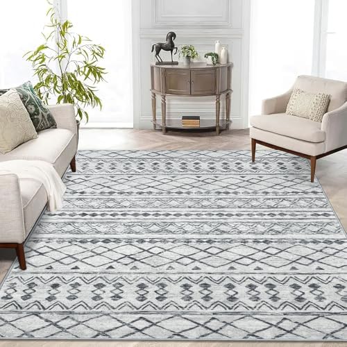 KUTA Area Rug 5x7 Grey, Washable Boho Large Living Room Moroccan Rugs by KUTA