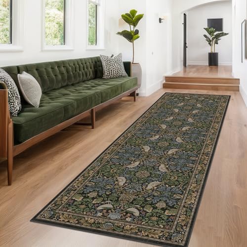 10 ft Long Vintage Runner Rugs for Hallways - 3x10 Wide Kitchen Runners, Entryway Rug, with Flowers and Leaves, Washable Non Slip Low Pile - Image 3