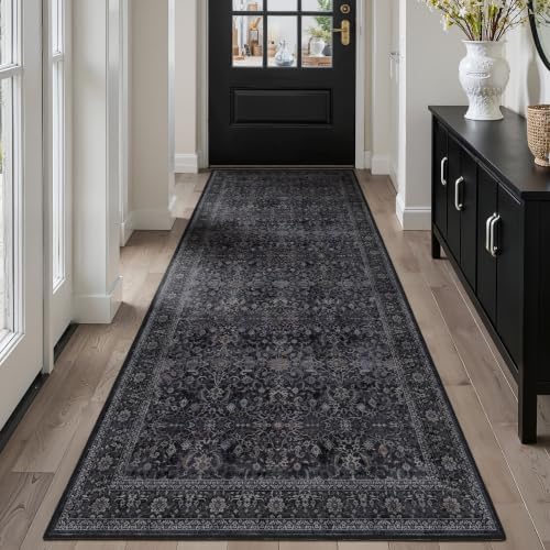 Dark 3x8 Hallway Runner Rug, Entryway Kitchen Runners Non Skid Washable 8 ft, Non Slip Ultra Thin Carpet Runner for Corridor Mudroom Foyer Bathroom Bedroom, Vintage Farmhouse Midnight by Jainmy