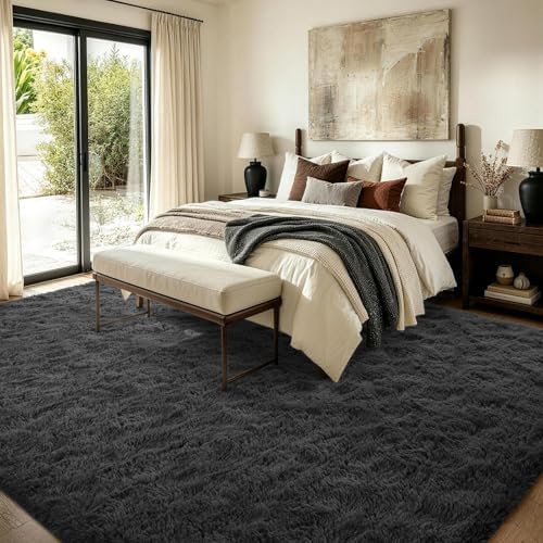 FinRèc Home 6x9 Non-Slip Fluffy Area Rugs for Living Room (Dark Grey) - Image 3