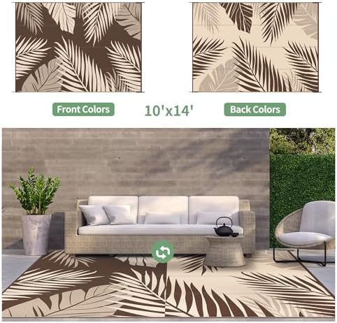 GENIMO Outdoor Rug, Waterproof Plastic Rugs 10'x14' for Camping Coffee - Image 2