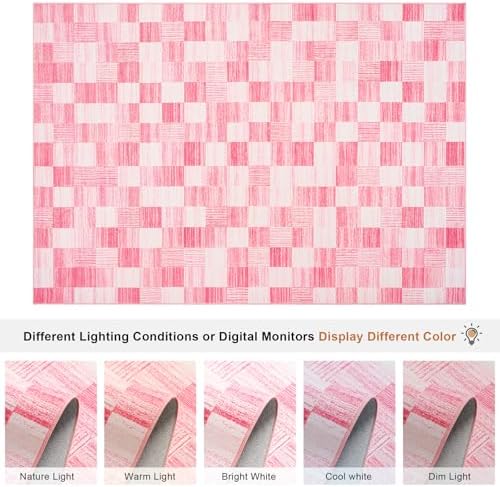 Terrug Pink and White Checkered Rug for Living Room, 5x7 Soft Area Rugs - Image 4