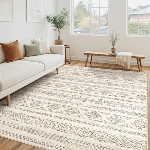 Tortania Area Rug Living Room Rugs - 6x9 Washable Large Soft Neutral Boho Moroccan Bohemian Farmhouse Rug Indoor Floor Carpet for Bedroom Under Dining Table Home Office Decor - Brown by Tortania