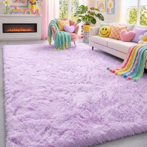 Fluffy Soft Purple Rug 5x7 Ft, Shaggy Rugs for Girls Bedroom Living Room by PAGISOFE