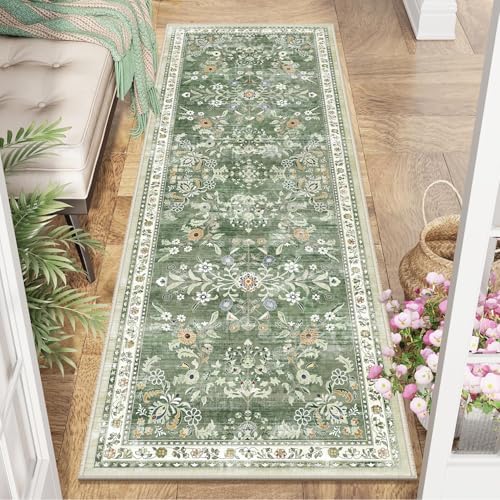 Yamaziot 2x6 Washable Hallway Runner Rug Non Slip Floral Carpet, Sage Green by Yamaziot