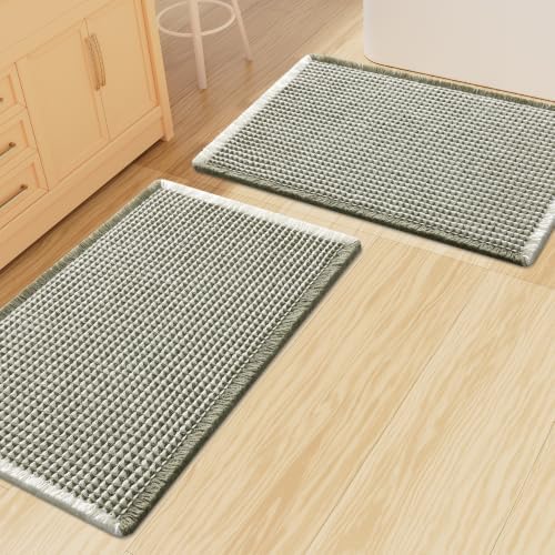 Smiry Waffle Bathroom Rugs Sets 2 Piece (30x20+30x20, Green & Cream) by Smiry