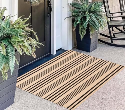 Front Outdoor Door Mat 2'x3'Tan Black Striped Outdoor Rug Washable Doormat - Image 6