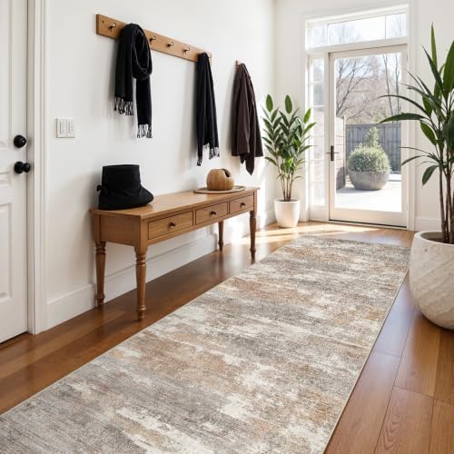 Ksrau 3x9 Runner Rug Washable: Non Slip Hallway Floor Carpet Brown Brick - Image 6