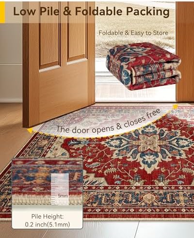 RELEANY Washable Area Rug, Large 10'x12', Red/Blue - Image 4