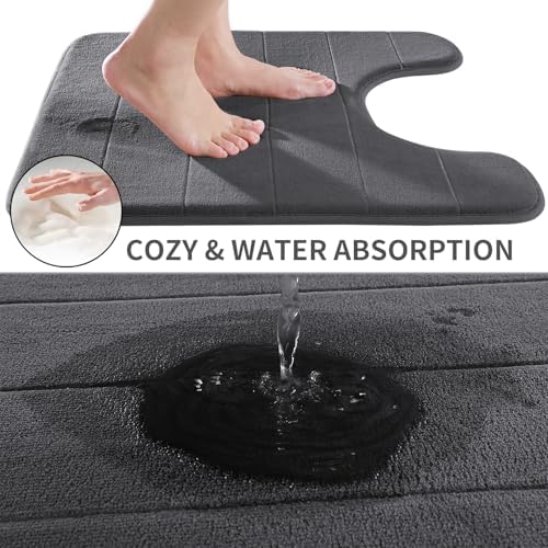 Yimobra Memory Foam Toilet Bath Mat U-Shaped, Soft and Comfortable, Super Water Absorption, Non-Slip, Thick, Machine Wash and Easier to Dry for Bathroom Commode Contour Rug, 24 X 24 Inches, Dark Gray - Image 3