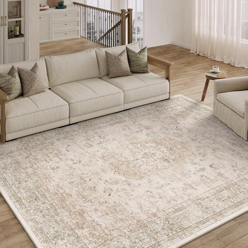 PureCozy Beige Area Rug 5x8 Vintage Oriental Distressed - Image 3