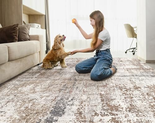 UERMEI 6x8 Area Rug Living Room Rugs - Washable Neutral Modern Abstract Soft Thin Rug Indoor Floor No Slip Rug Carpet for Bedroom Under Dining Table Home Office Decor - Brown/Grey/Red - Image 4