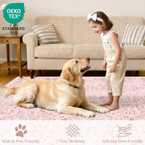 DUKINO 2x3 Entryway Rug, Washable Vintage Floral Area Rug, Pink - Image 4