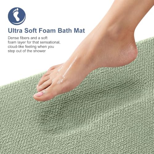 OLANLY Memory Foam Bathroom Runner Rugs 44x24, Long Bath Mats, Sage Green - Image 2