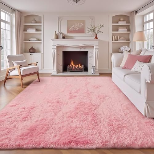 6x9 Area Rug for Living Room: Fluffy Shag Soft Washable Rugs Large Fuzzy Plush Indoor Carpet for Bedroom Nursery Playroom Kids Girls Boys Room (Pink, 6'x9') by VECARF