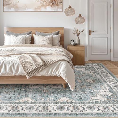 cotiled 8x10 Area Rug for Living Room, Washable, Traditional, Denim Blue - Image 6
