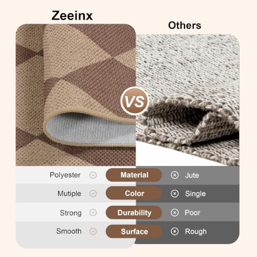 6x9 Checkered Easy Jute Washable Outdoor Patio Rug for Living Room Indoor Outdoor Geometric Neutral Carpet for Backyard Patio Dining Room Office - Image 5