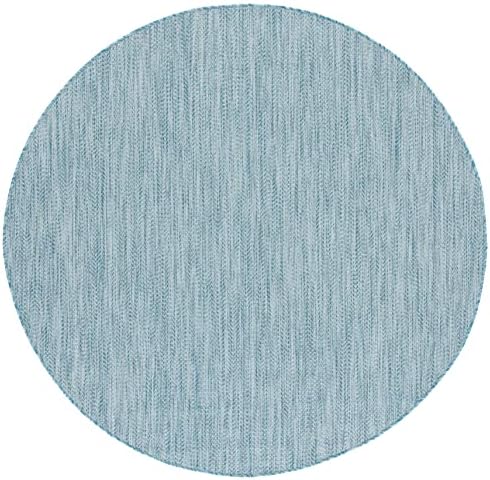 SAFAVIEH Outdoor Round Rug 5'3" - Courtyard Collection - Coastal Design, Aqua & Grey, Durable & Easy Cleaning, Ideal for Patio, Entryway, Mudroom, Deck, Backyard (CY8022-37121) - Image 2