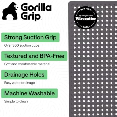 GORILLA GRIP Bath Tub Shower Mat, Bathtub Floor Liner, 35x16 Charcoal - Image 2