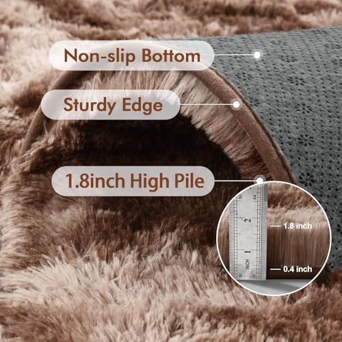 7x10 Ft Extra Large Shag Brown Area Rug for Living Room, Tie-Dyed Ultra Soft Fluffy Furry Rugs for Bedroom Indoor Floor, Aesthetic Carpet for Kids Home Decor (Coffee) - Image 5