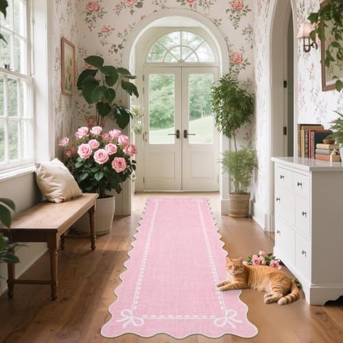 GarveeHome Scalloped Hallway Runner Rug 2x6 Non Slip Bedroom Rugs, Pink - Image 2