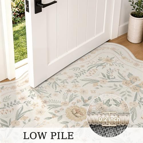 Scalloped Floral Rug 6x9, Neutral Beige Washable Non Slip Area Rug for Bedroom, Soft Low Pile Cream Cottagecore Rug for Living Room, Nursery Girls Room, or Dining Room - Image 6