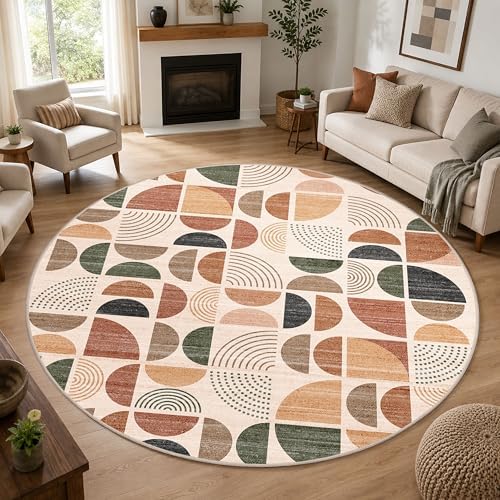 MUJOO Round Rugs 9ft,Circle Area Rug Washable Non Slip Modern Abstract - Image 7