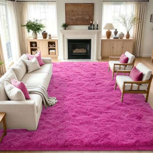 9x12 Extra Large Hot Pink Fluffy Soft Area Rug Non-Slip for Kids Bedroom by ModernHomeDecor