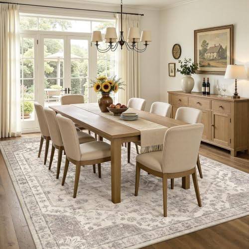 UERMEI 7x9 Area Rug for Living Room Washable Vintage Non Slip Beige Carpet - Image 3