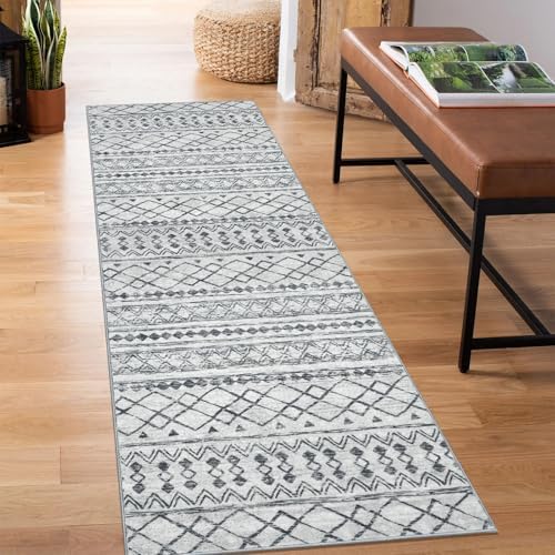 KUTA Boho Washable Runner Rug 2x5 ft Grey Moroccan Runners for Hallways by KUTA