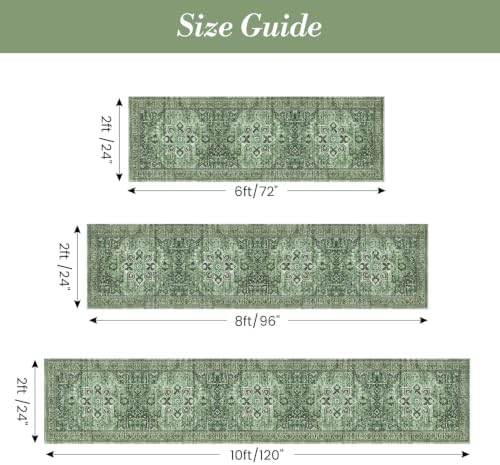 Sage Green 2x6 Hallway Runner Rugs, Non-Slip Vintage Rug for Kitchen - Image 2