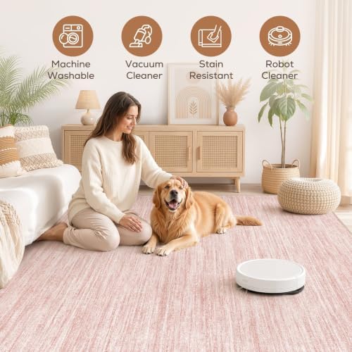 Nakagishi Boho 5x8 Area Rug Living Room Rugs Machine Washable Pink - Image 3