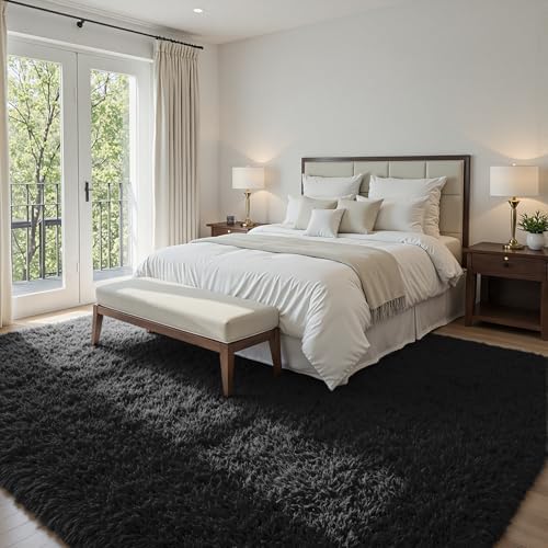 4x6 Fluffy Shag Area Rugs for Living Room Bedroom: Soft Plush Carpet Black - Image 2