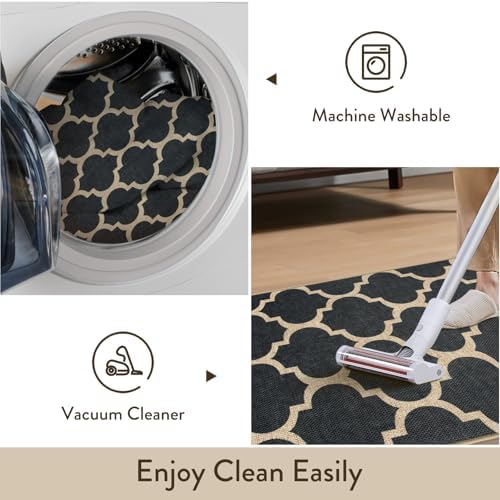 Lahome Moroccan Outdoor Rug 5x7, Easy Jute Black Washable Rugs for Patio Living Room, Geometric Trellis Woven Area Rug Non Slip for Backyard, Thin Non Shedding Farmhouse Carpet for Bedroom - Image 4