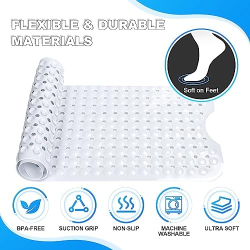 Bathtub and Shower Mats, 40x16 Inch Extra Large Non Slip Soft Bath Tub Mat with Suction Cups and Drain Holes for Bathroom Floor and Keep Tubs Clean, Machine Washable, White - Image 5