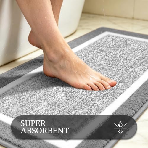Pauwer Bathroom Rugs 3 Piece Set, Non Slip Washable Bath Mat, Light Grey - Image 4