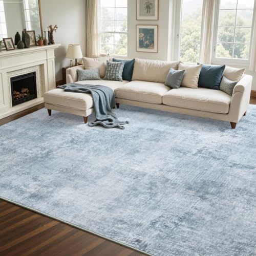 9x12 Ft Abstract Washable Area Rugs for Living Room Blue - Image 2
