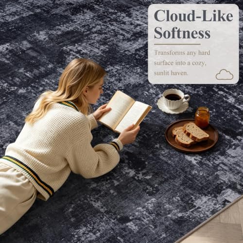 Sasttie 4x6 Washable Area Rug, Modern Abstract Carpet, Black & Grey - Image 3