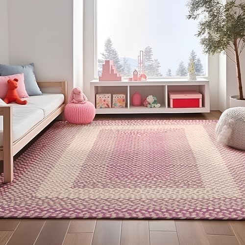 Super Area Rugs 5X8ft Farmhouse Braided Rug - Natural Soft Cotton Carpet for Living Room - Primitive Country Woven Rug - Purple/Gray/Ivory by SuperAreaRugs
