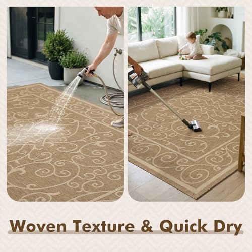 MontVoo-Outdoor Rug-Patio Rug 8x10 ft Polypropylene Indoor Outdoor Rugs Outdoor Carpet for Patio Deck Balcony Porch, Textured Weave, Durable for High Traffic, Fade-Resistant, Vintage Neutral Brown - Image 4