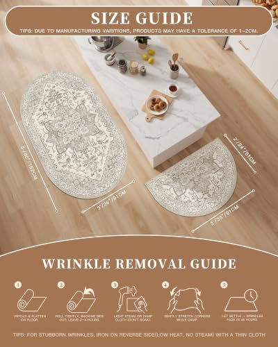 Madane Oval Rug 3x5 for Entryway Kitchen, Small Oval Area Rugs, Beige/Brown - Image 5