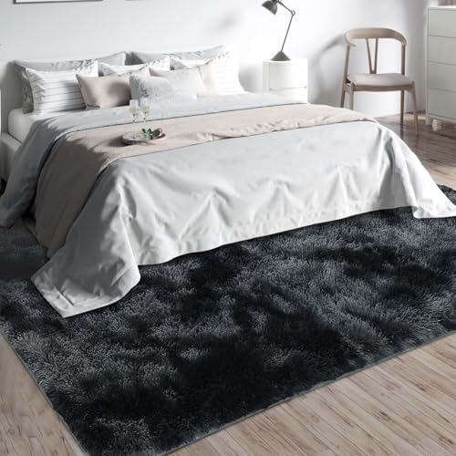 10X14 Large Area Rugs for Living Room Bedroom,Big Shag Rug for Bedroom Dorm,Soft Fluffy Indoor Carpet Plush Rugs for Living Room Home Decor(Mottling Black, 10X14 Feet) - Image 6