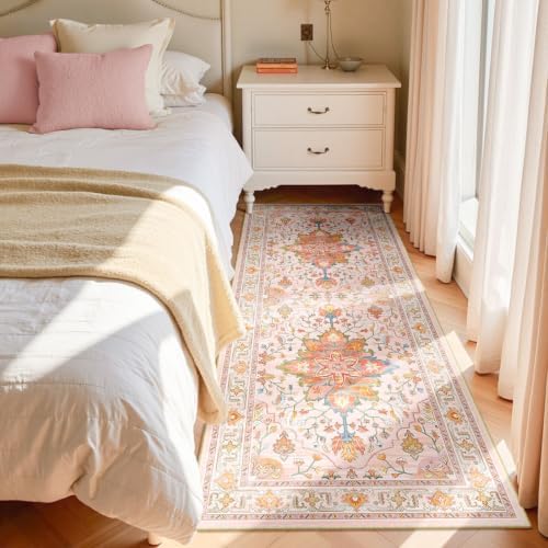 RELEANY Washable Area Rug, Runner 3'x6', Pink/Light Pink/Colorful - Image 2